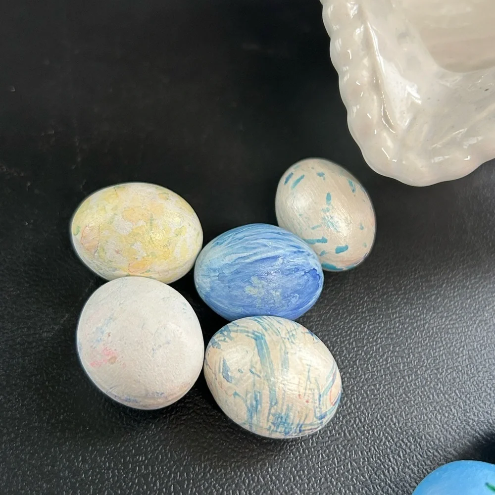 Vintage 14 Piece Easter Ceramic Basket &‎ Eggs Colorful Chick Home Decor
